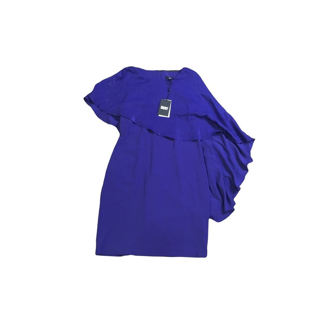 DKNY sz 8 Royal blue asymmetrical connected cape sleeve